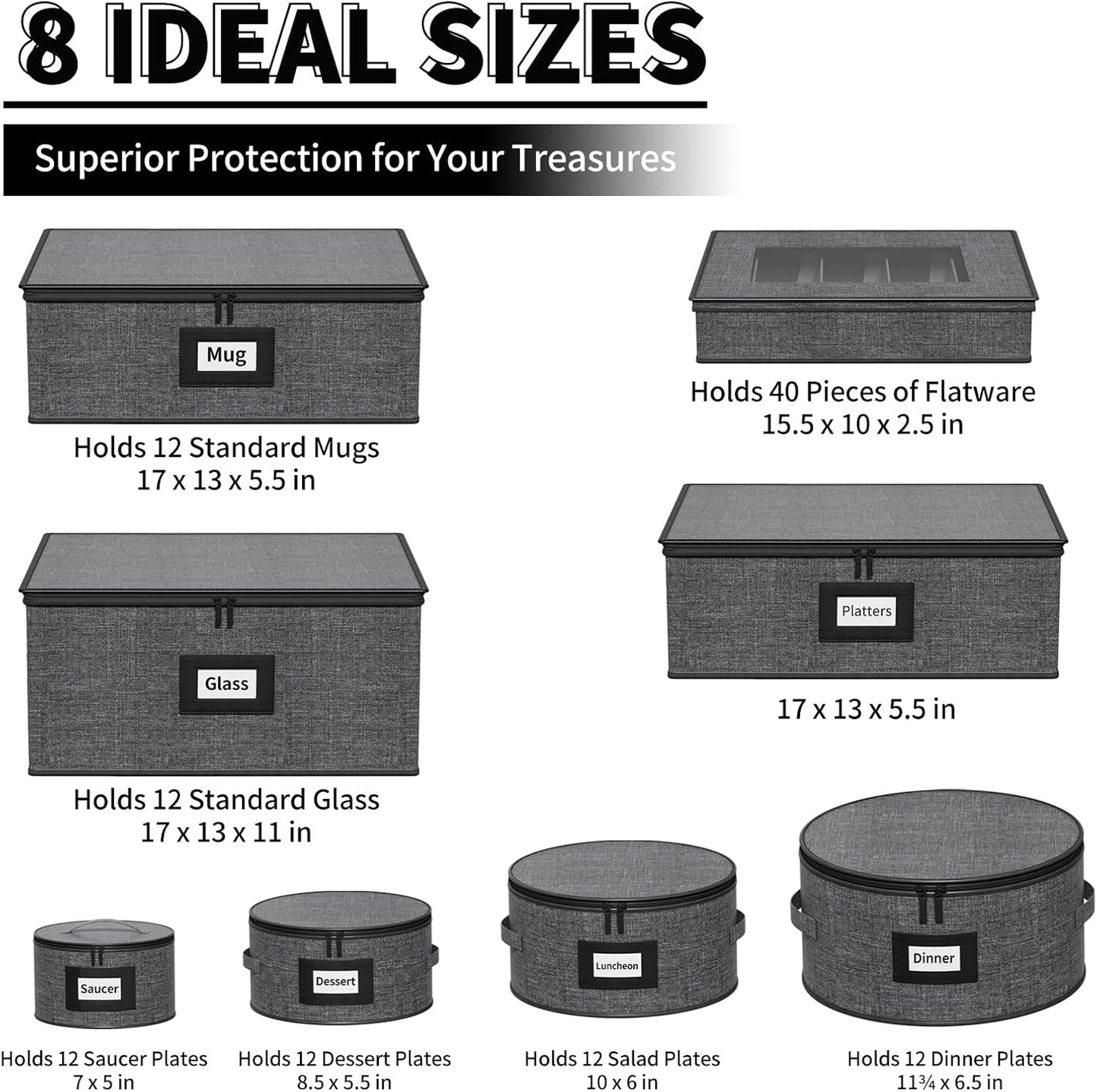 Aokeyee 2-Pack Silverware Storage Box, Sturdy Flatware Organizer with 5 Compartments & Adjustable Dividers, Utensil Case with Clear Lid & Handle for Knives, Forks & Spoons, Gray