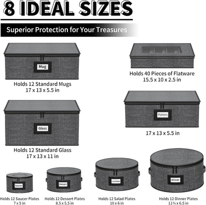 Aokeyee 2-Pack Silverware Storage Box, Sturdy Flatware Organizer with 5 Compartments & Adjustable Dividers, Utensil Case with Clear Lid & Handle for Knives, Forks & Spoons, Gray