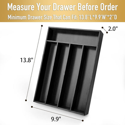 Silverware Organizer Bamboo Kitchen Drawer Organizer Utensil Organizer Silverware Holder Cutlery Organizer in drawer Flatware Organizer Tray (Black 5 Slots)