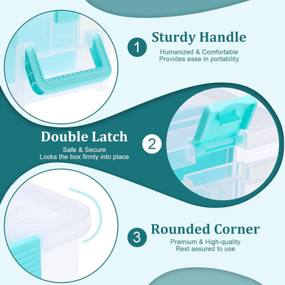 BTSKY Clear Plastic Dividing Storage Box with 4 Compartments Adjustable Storage Bin with Lid Plastic Craft Storage Container Multipurpose Sewing Box Art Supply Organizer, 13.3x8.1x3.4 Inches