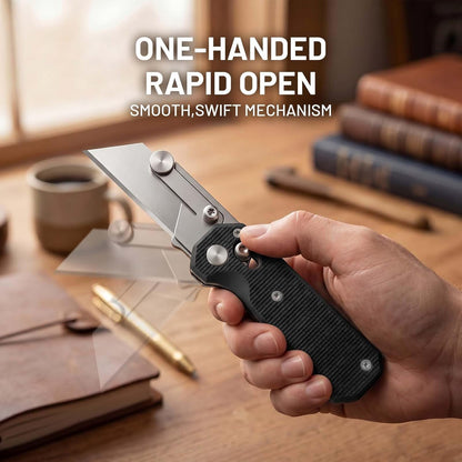 Folding Utility Knife, Pocket Knife, Box cutter Knife with Pocket & Rail Lock, Durable Razor Knife for Home Office Warehouse Everyday Carry, Gift for Men Women（Black）