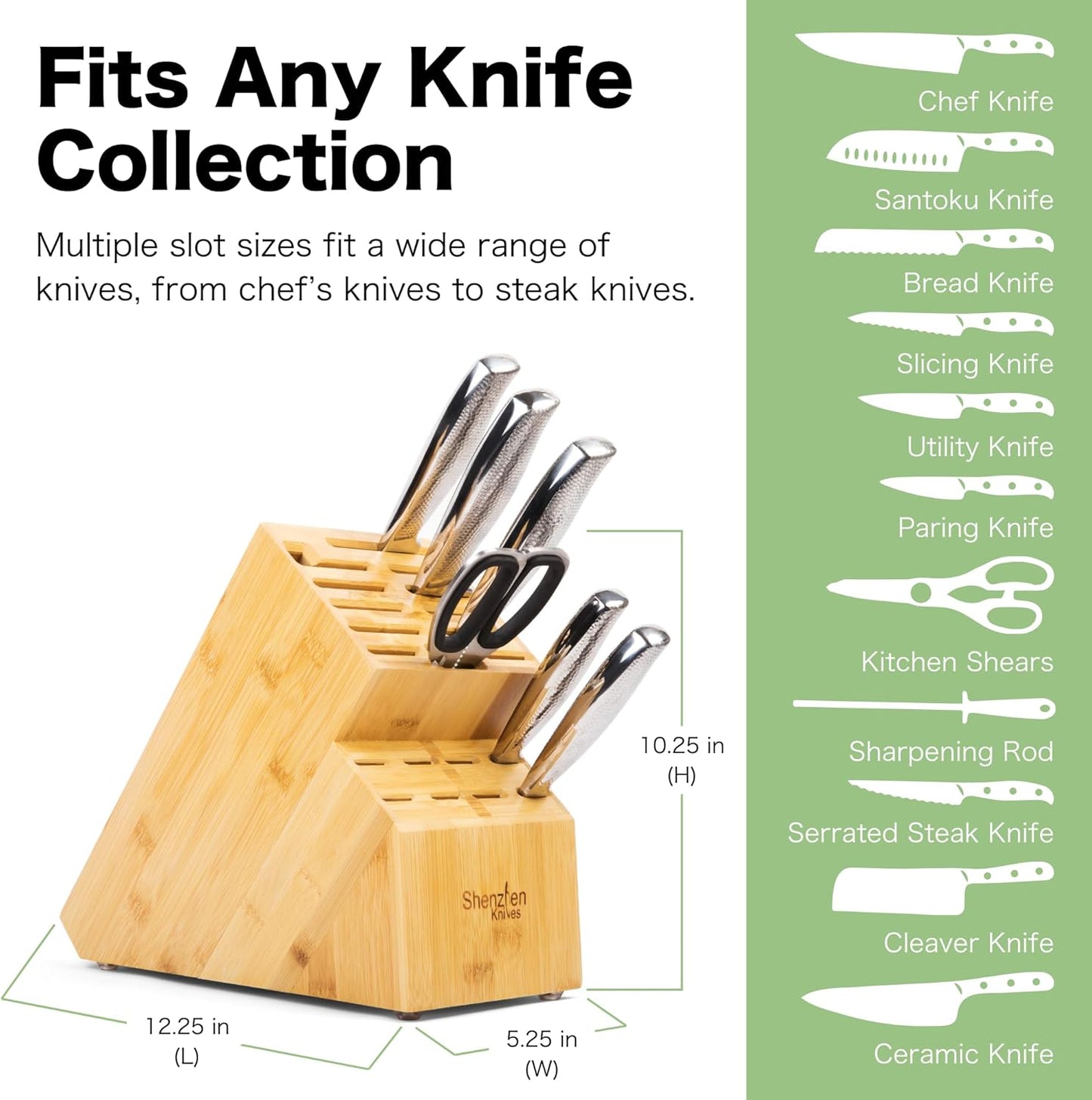 Shenzhen Knives 20 Slot Universal Knife Block: Large Bamboo Finish Wood Knife Block without Knives - Countertop Butcher Block Knife Holder and Organizer with Wide Slots for Easy Kitchen Knife Storage