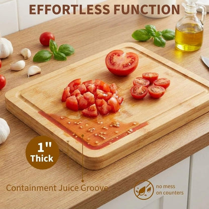 Bamboo Cutting Board 16x10x1 inch with Juice Groove - Bamboo Cutting Board, Charcuterie Board, Butcher Block, Non Plastic Wooden Chopping Board