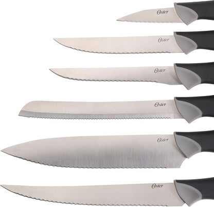 Oster 81007.14 Lindbergh 14 Piece Stainless Steel Cutlery Set Black Block With Sharpener, Teal Handle Kitchen Knives Set,Teal/Black