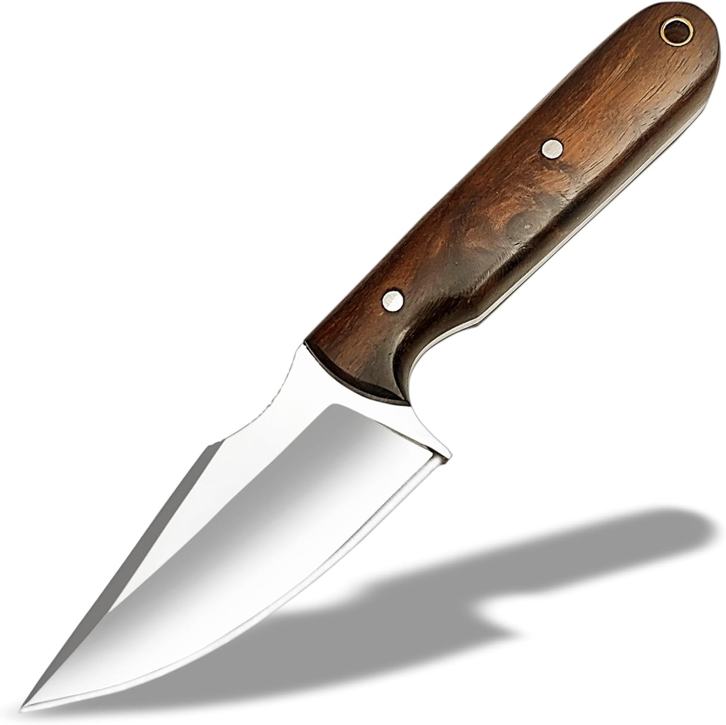 Warivo Damascus Steel Hunting Knife 10 Inch Fixed Blade with Leather Sheath Wood Handle, Skinning Knife for Camping Survival Bushcraft Outdoor Gear for Men
