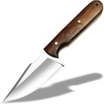 Warivo Damascus Steel Hunting Knife 10 Inch Fixed Blade with Leather Sheath Wood Handle, Skinning Knife for Camping Survival Bushcraft Outdoor Gear for Men
