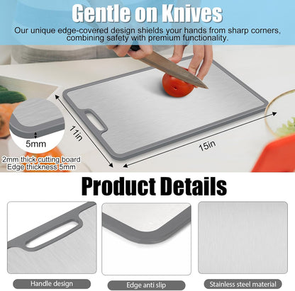 Titanium Cutting Board set of 3,Metal Cutting Boards for Kitchen,Stainless Steel Cutting Board, Chopping Boards for Kitchen and Camping,Silicone Edge for Non-Slip & Non-Cut 3Pcs(L+M+S)