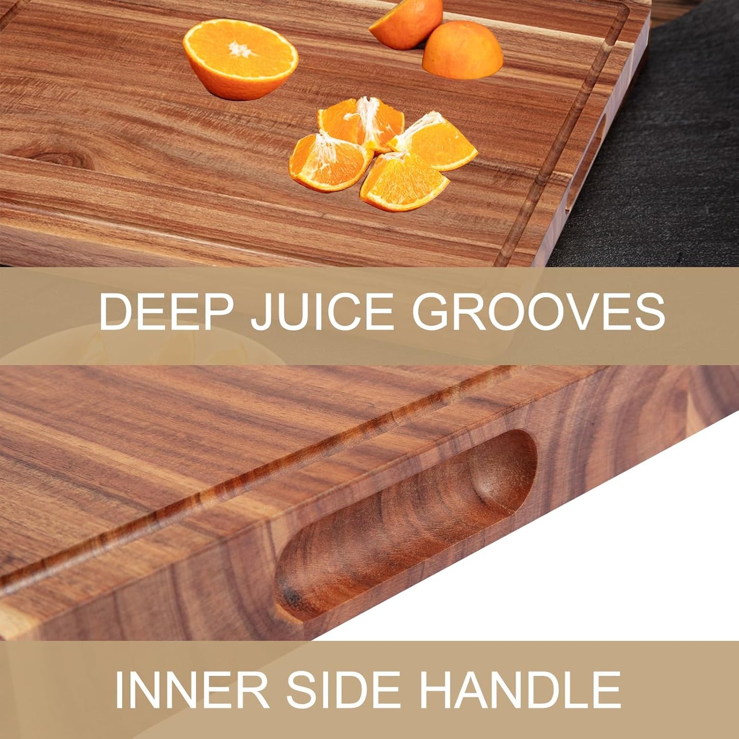 Large Wooden Cutting Board for Kitchen, 20" x 15" Acacia Wood Butcher Block Cutting Board with Juice Groove, Thick Chopping Board Carving Board for Meat Turkey Vegetables
