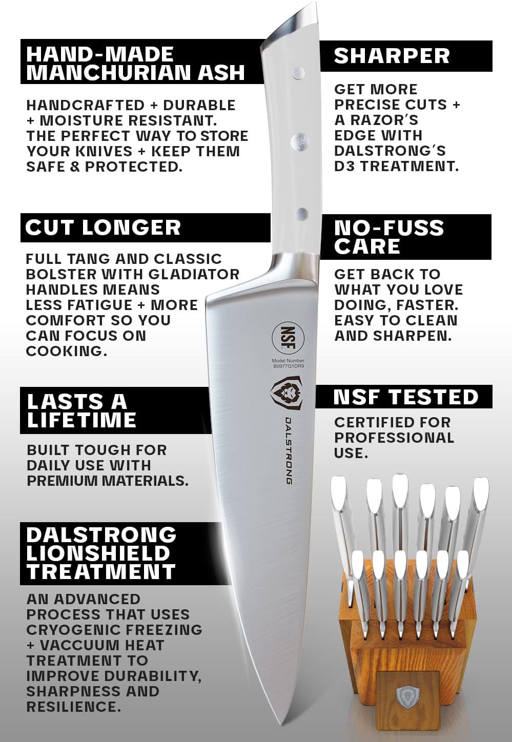 Dalstrong 18-Piece Gladiator Colossal Knife Block Set — German High-Carbon Steel, Full-Tang, Hand-Sharpened — For Home Chefs, Wedding Registries & Serious Kitchens — Acacia Wood Block, NSF Certified