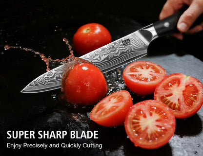 SHAN ZU Chef Knife 8 Inch Japanese Steel Damascus Kitchen Knife, Professional Kitchen Knives Sharp High Carbon Super Steel Kitchen Utility Knife