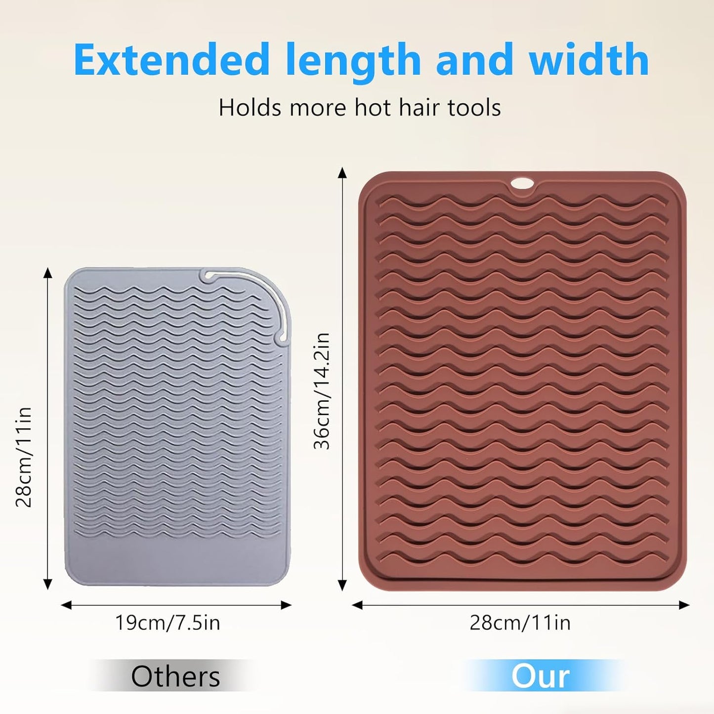 Heat Resistant Mat Oversize Curling Iron Mat Silicone Hot Hair Tools Mat for Hair Straightener,Flat Irons,Hair Styling Tools Countertop protection Portable Travel Mat 14.2" x 11"