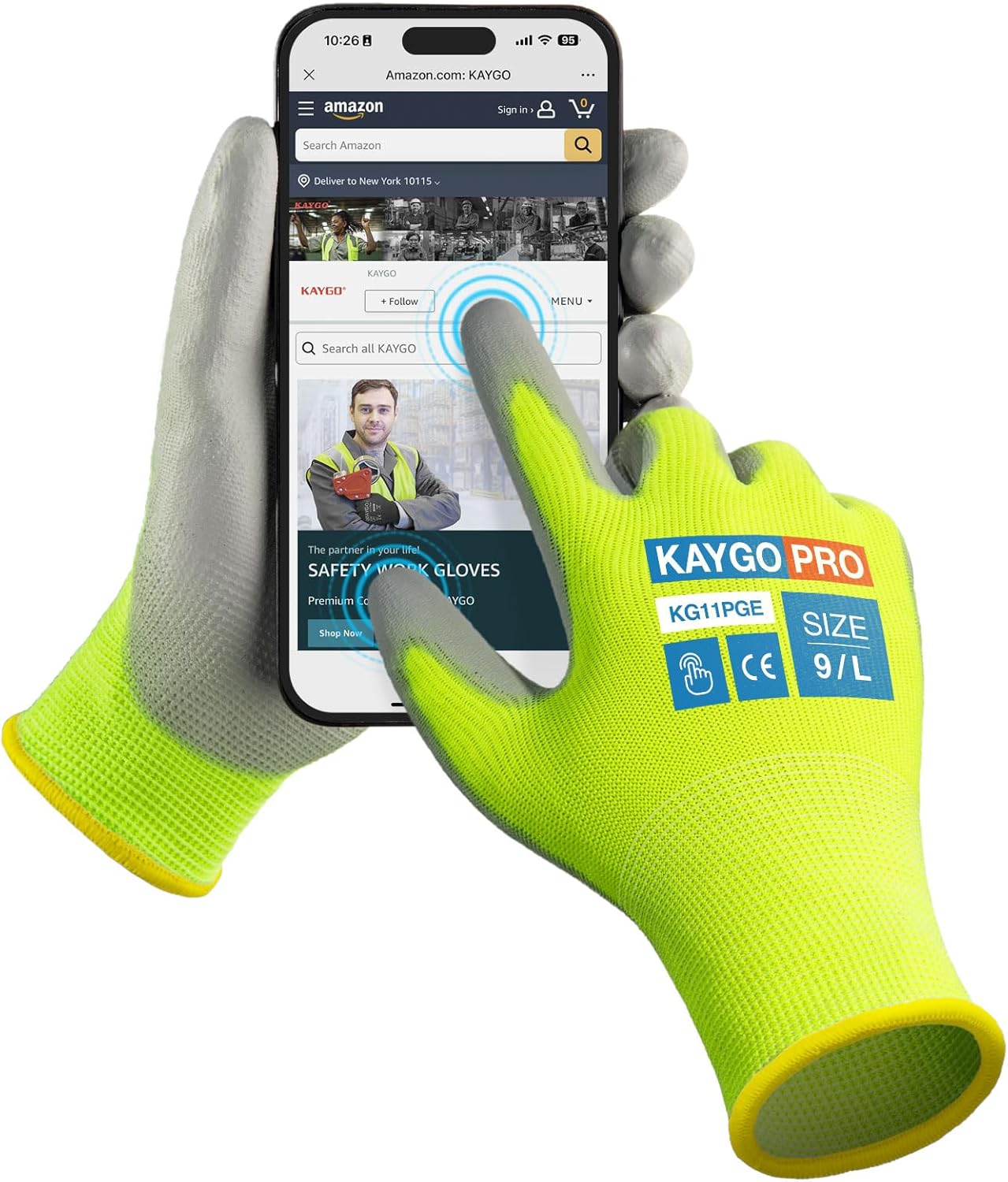 KAYGO Work Gloves for Men and Women,12 Pairs Seamless Knit PU Coated Safety Gloves, with Smooth Grip on Palm and Fingers, Ideal for Light Warehouse, Manufacturing, Gardening, KG11P (M, Black)