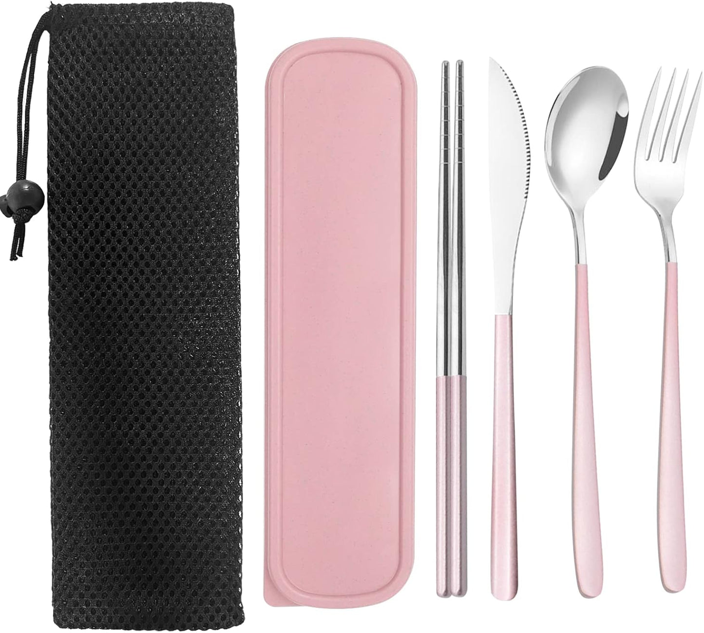 Black Portable Flatware Cutlery Set, TWUTGAYW Stainless Steel Travel Utensils with Case, Reusable Chopsticks Knife Spoons and Forks Set, Gold Camping Utensils Set for Lunch, Office, School, Picnic