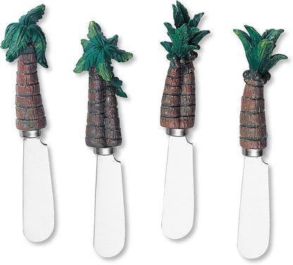 Supreme Housewares Tiki Bar Cheese Spreaders, Hand-Painted Resin Handles with Stainless Steel Blades for Spreading Cream Cheese, Butter, and Jam, Assorted Designs, Set of 4