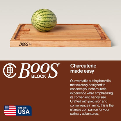 John Boos Aujus Series Rectangular Wooden Maple Cutting Board 20”x15” – 1.5” Thick, 12-lb Reversible Butcher Block with Sloped Juice Groove, Edge-Grain & Finger Grips – Made in the USA