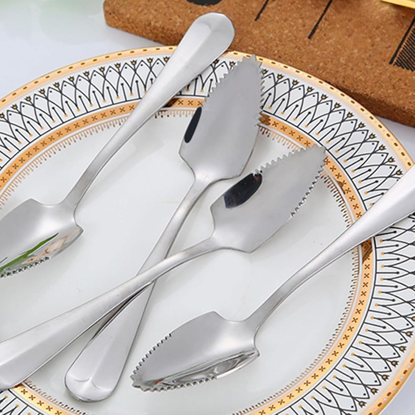 Grapefruit Spoons Serrated Edge, Grapefruit Knife & Spoon Curved Serrated Set, Stainless Steel Grapefruit Utensil Tool Dessert Spoons for Citrus Lemon Kiwi Salads Melon Lime Pitaya Apple Fruit Puree