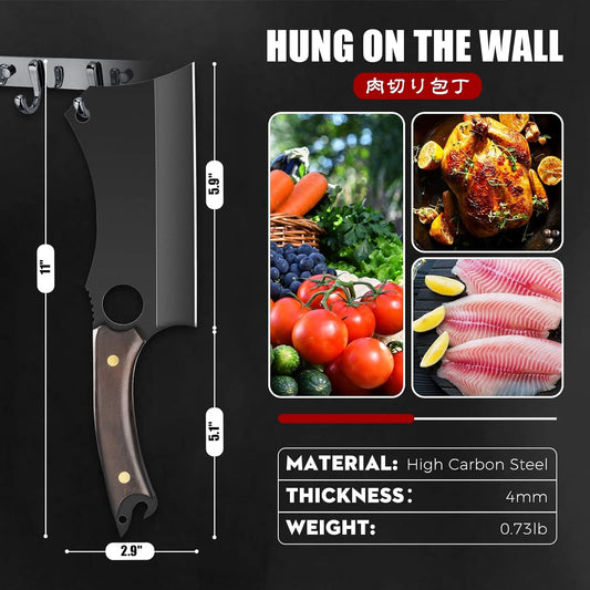 ROCOCO Hand Forged Meat Cleaver Sharp Butcher Knife for Meat Cutting Vegetable Cleaver with Sheath for Home Kitchen Outdoor Camping BBQ Father Mother Gift Idea Men