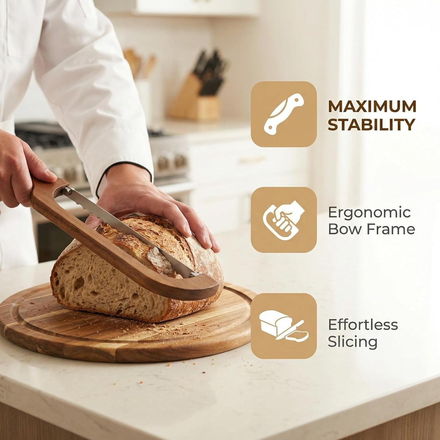 360° Rotatable Blade Wooden Bread Knife, Left-Hand Friendly, Bread Slicer, Bread Bow Saw