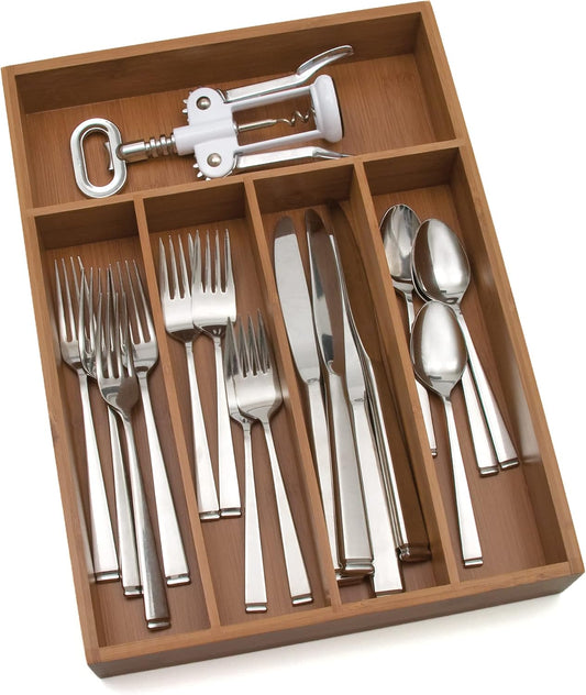 Lipper International 8876 Bamboo Wood Flatware Organizer, 5 Compartments, 10 1/2" x 14" x 2"