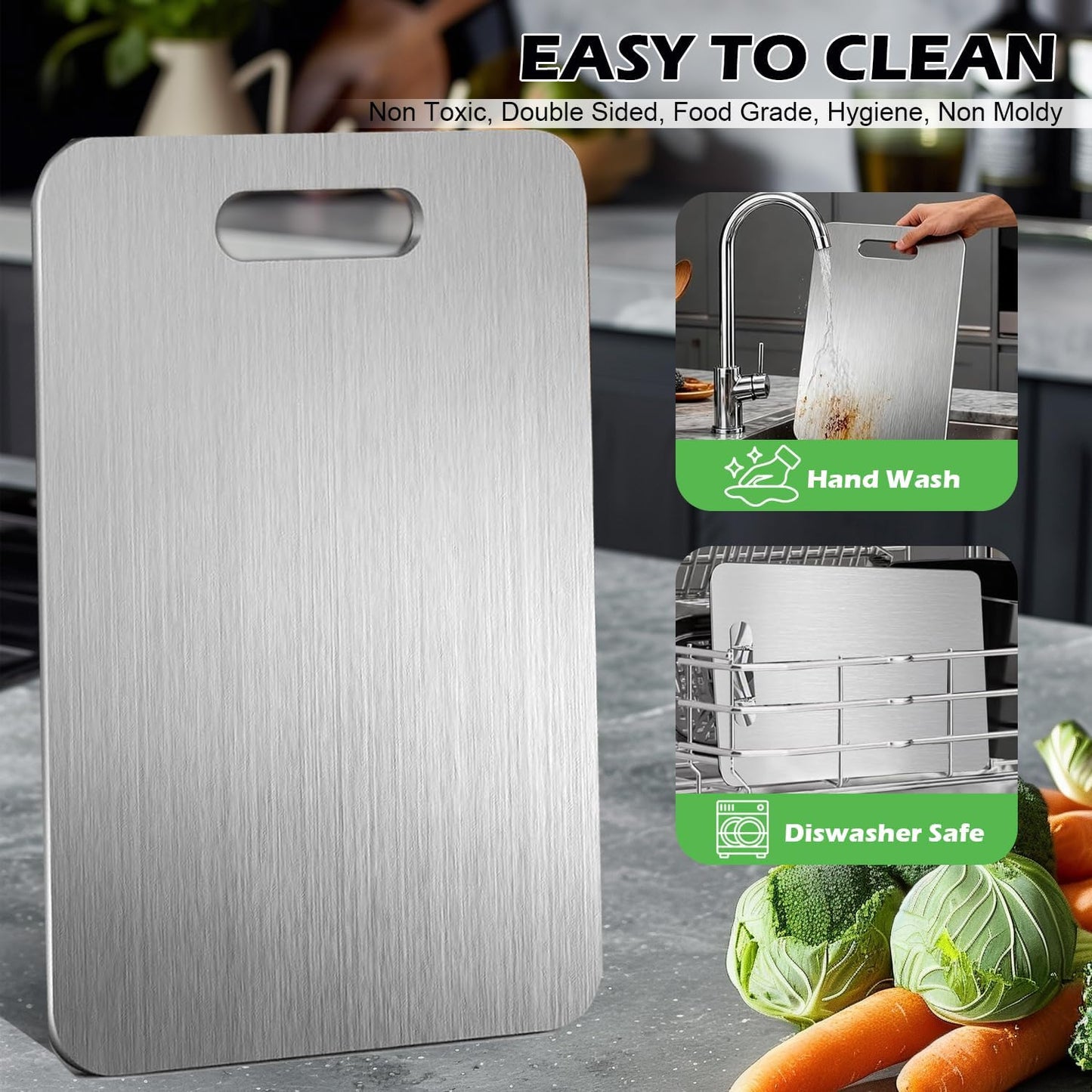 Titanium Cutting Board Set of 3, Titanium Cutting Boards for Kitchen, 100% Double Sided & Food-Grade Titanium Cutting Boards, Dishwasher Safe, Suitable for Separate Raw and Cooked Food (M+L+XL)