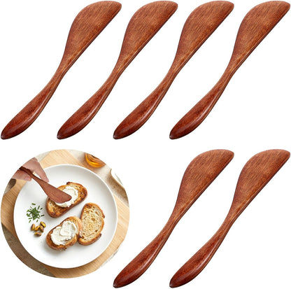 6 PCS Wood Butter Knife Spreader 5.9 Inch Wooden Butter Spreader Knife Cheese Spreaders for Kitchen Restaurant Home Stirring Mixing Use