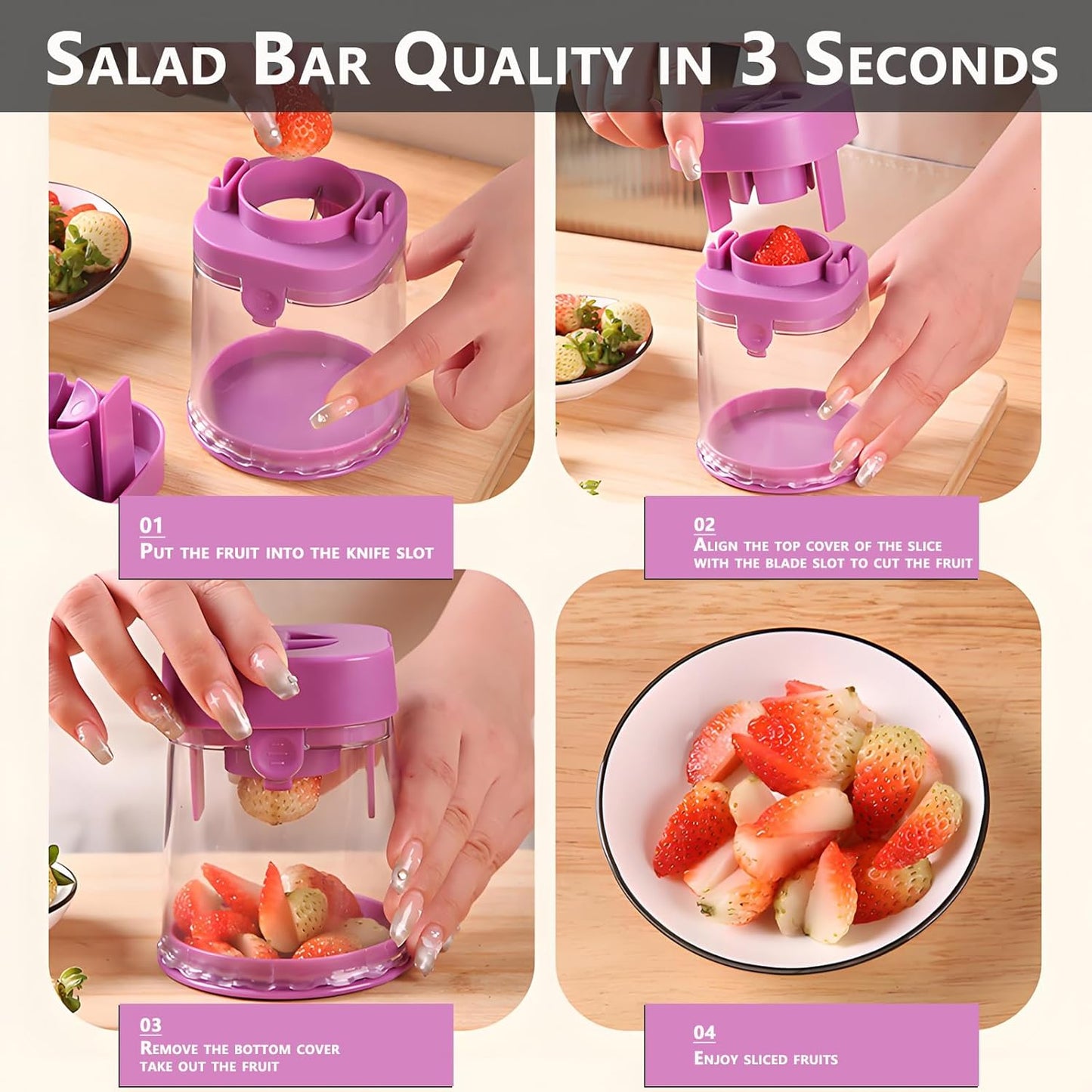 New Grape Cutter for Toddlers, Cutter Quarter Slicer Tool Into 4 Pieces for Slicing Grapes, Strawberries, Cherry, Tomatoes (Pink)