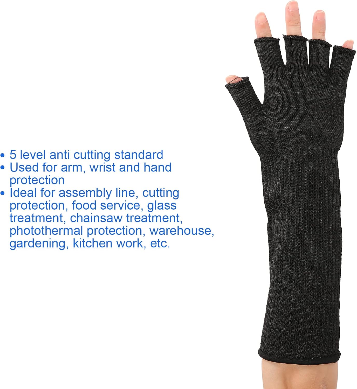 ZJchao 2 Pairs Cut Arm Sleeves, Level 5 Scratch Abrasion Protection with Finger Holes, for Yard Work Kitchen Chainsaw Safety (Medium 9.17 X 1.57in)