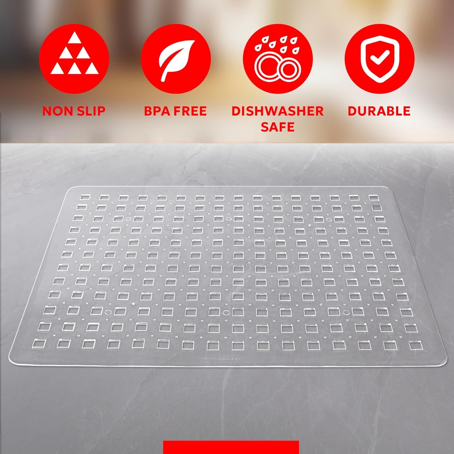 Better Houseware Clear Sink Mat - 12” x 16” - Heavy Duty PVC, Non-Slip, Dishwasher Safe, BPA-Free Sink Protector, Durable, Cut to Fit, Sink Mat for Kitchen Sink & Dishware Protection