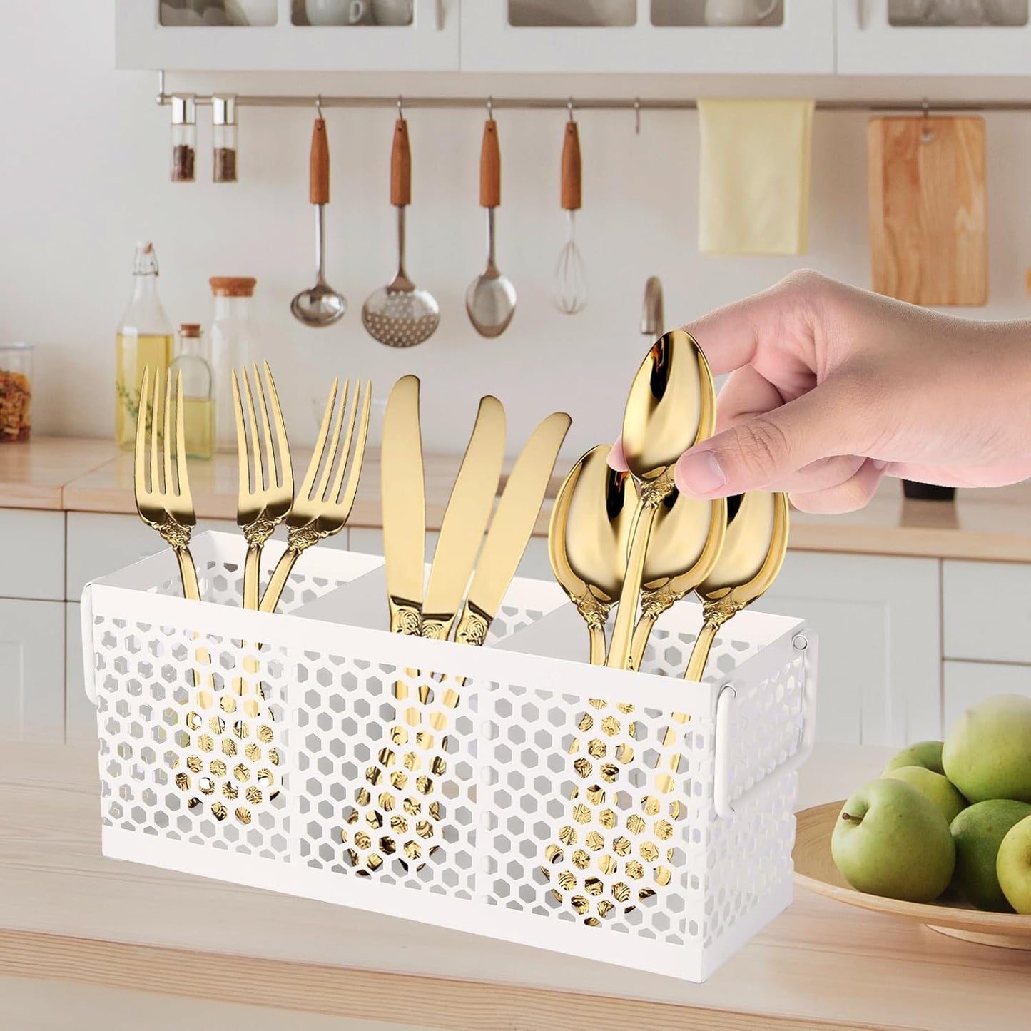 Silverware Caddy Flatware Cutlery Holder Metal Silverware Organizer Containers Black Kitchen Utensil Holder for Countertop Spoon and Fork Holder Flatware Utensils Caddy for Party