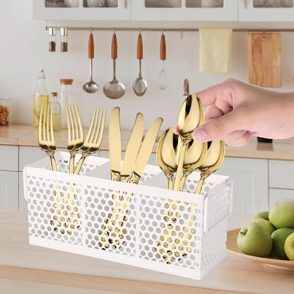 Silverware Caddy Flatware Cutlery Holder Metal Silverware Organizer Containers Black Kitchen Utensil Holder for Countertop Spoon and Fork Holder Flatware Utensils Caddy for Party