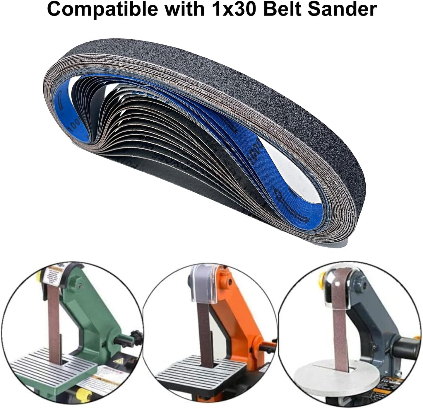 1x30 Inch Silicon Carbide Sanding Belts, 4 PCS Each of 80,120, 240, 400, 800,1000 Grits Knife Sharpening Belt Kits for 1 x 30 Inch Belt Sander, 24 Pack