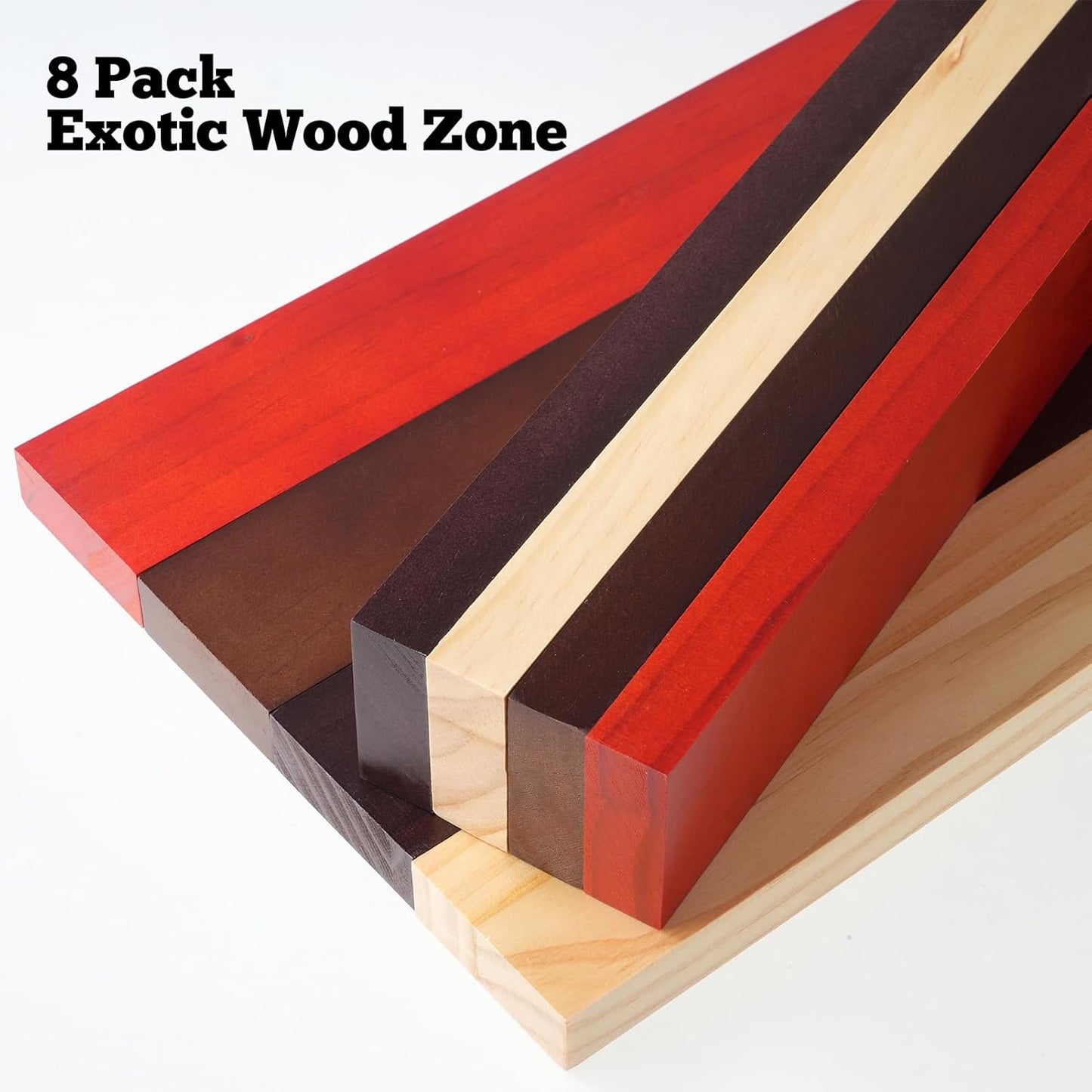 8 Pack Exotic Hardwood Kit with Purpleheart, Zebrawood, Padauk, Okoume Wood for Woodworking Cutting Boards Processing Wood Carving DIY Projects, 3/4"x 2" x 18"