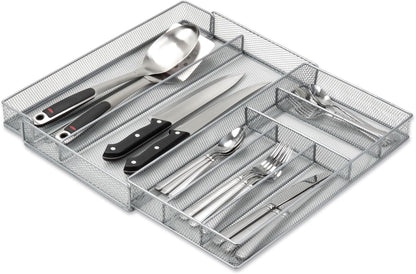 Honey-Can-Do KCH-02163 Steel Mesh 7-Compartment Expandable Utility Drawer Organizer, Silver