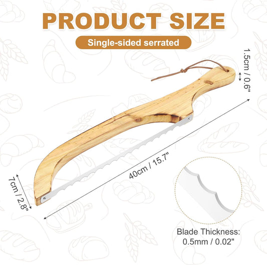 uxcell Bread Bow Knife, 16" Sourdough Knife with Cover Wooden Bread Slicer Stainless Steel Single-Sided Serrated Cutter for Homemade Bagels Baking, Deep Teak