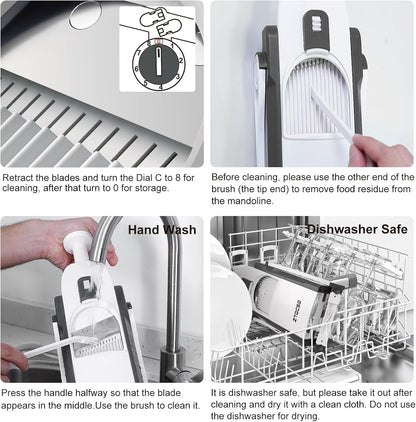 5 in 1 Safe Mandoline Slicer for Kitchen, Safe Vegetable Chopper, Paring Knife, Adjustable Thickness, Easy to Clean, Vegetable Slicer, Slicing, Strips, Shredding, Dicing, Chop (Black Knight)