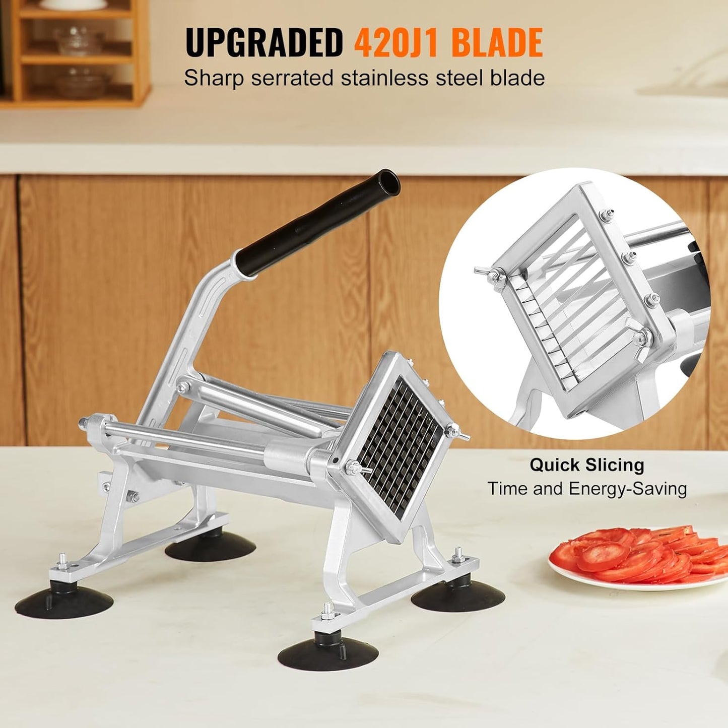 VEVOR Commercial Vegetable Slicer, 1/4 and 1/2 inch Tomato Slicer, Stainless Steel and Aluminum Alloy Vegetable Cutter Slicer, Manual Tomato Slicer with Non-slip Feet, for Tomatoes, Onions, Potatoes
