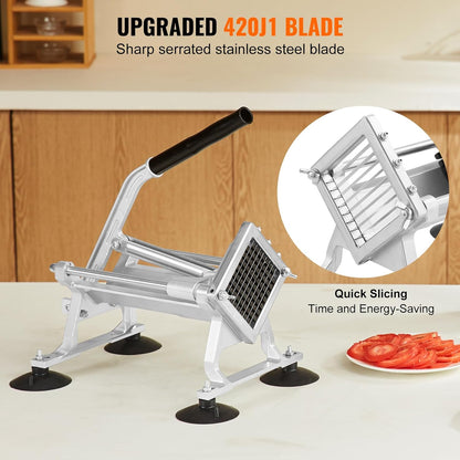 VEVOR Commercial Vegetable Slicer, 1/4 and 1/2 inch Tomato Slicer, Stainless Steel and Aluminum Alloy Vegetable Cutter Slicer, Manual Tomato Slicer with Non-slip Feet, for Tomatoes, Onions, Potatoes
