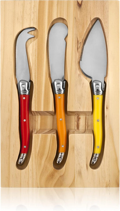 True Camembert Cheese Board and Tool Set - Wooden Cheese Platter Tray and Stainless Steel Knives, Circular Wood Serving Board Gift Set - House Gift, Gift for Couples, Bridal Shower Gift