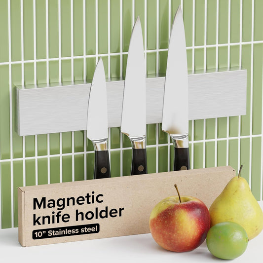 Steel Knife Magnetic Strip – Magnetic Knife Holder for Wall no Screws – Kitchen Utensil Holder, Knife Bar, Knife Rack, Kitchen Organizer and Tool Holder (10")