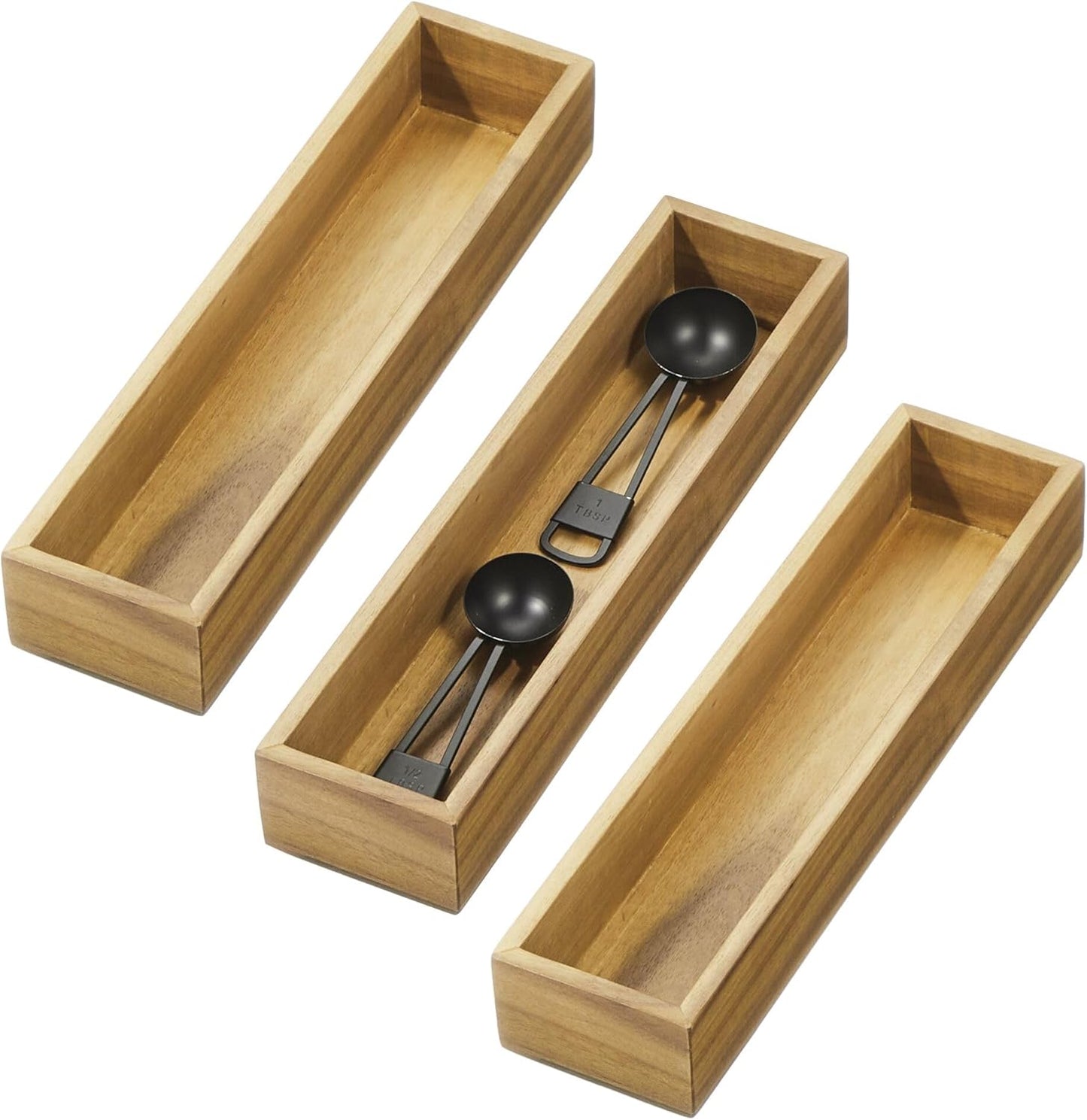 iDesign Acacia Wood Kitchen Drawer Organizer - Set of 3 - Natural