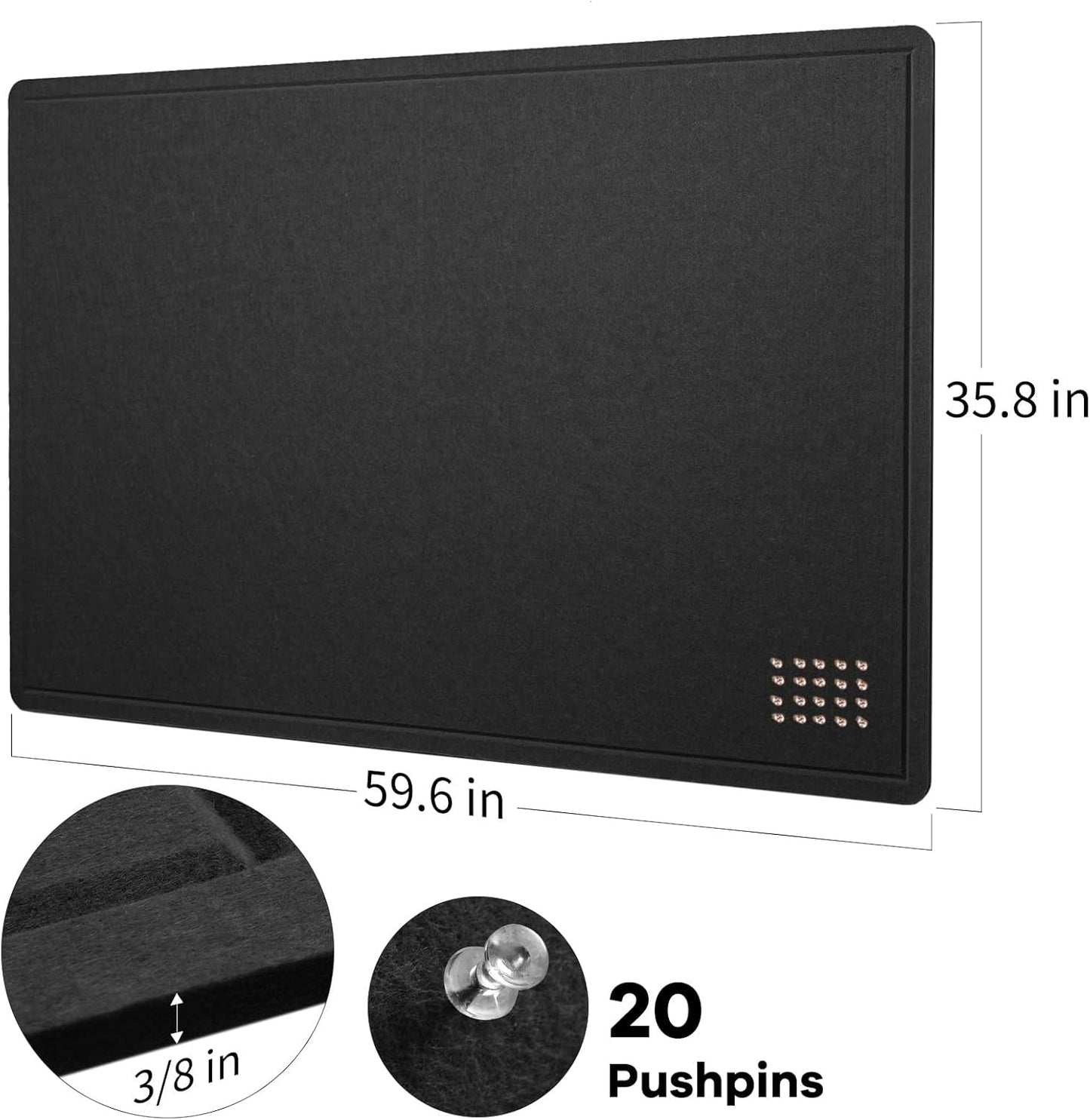 Lightomorrow Bulletin Board, 36 x 24 inches Felt Board - Decorative Pin Board, Cork Board Alternative for Wall, 3' x 2' Foldable Self-Adhesive Vision Board Prayer Board with 20 Pushpins - Black
