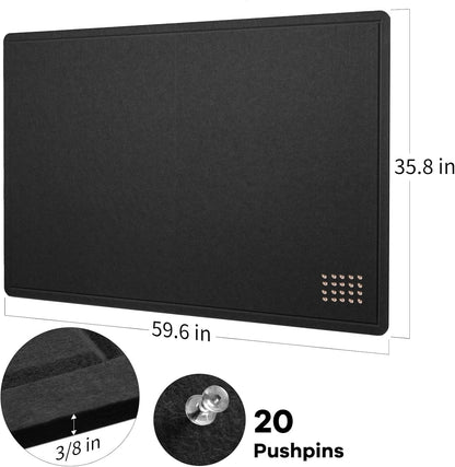 Lightomorrow Bulletin Board, 36 x 24 inches Felt Board - Decorative Pin Board, Cork Board Alternative for Wall, 3' x 2' Foldable Self-Adhesive Vision Board Prayer Board with 20 Pushpins - Black