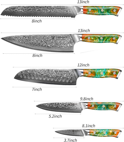 Steak Knives Set of 4, Ultra Sharp Non Serrated Kitchen Steak Knife 5 Inch - Damascus Steel & Resin Handle - Xuan Series (Sapphire Blue)