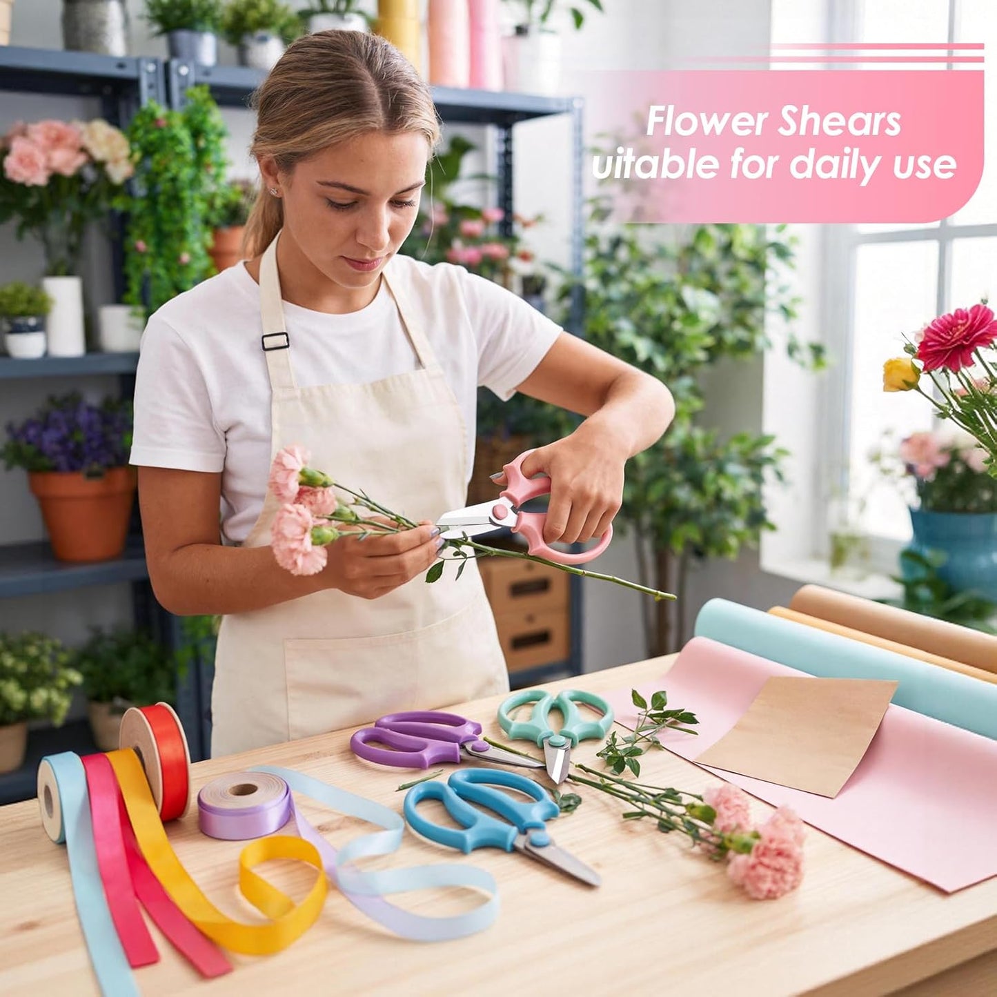 4PCS Flower Scissors, Stainless Steel Floral Scissors, Garden Pruning Shears with Comfort Grip Handle, Perfect for Arranging Flowers, Pruning, Trimming Plants, Gardening Tool