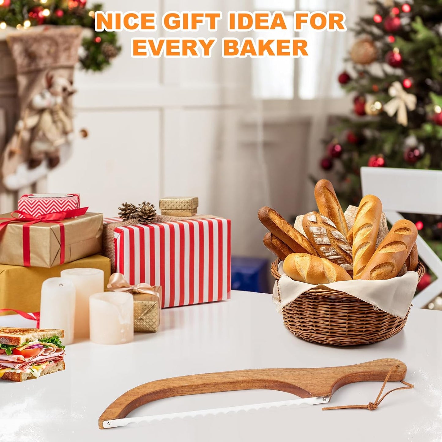 Bread Slicer for Homemade Bread, 15.7 Ergonomic Design, Premium Stainless Steel Serrated Bread Bow Knife for Precise Cutting