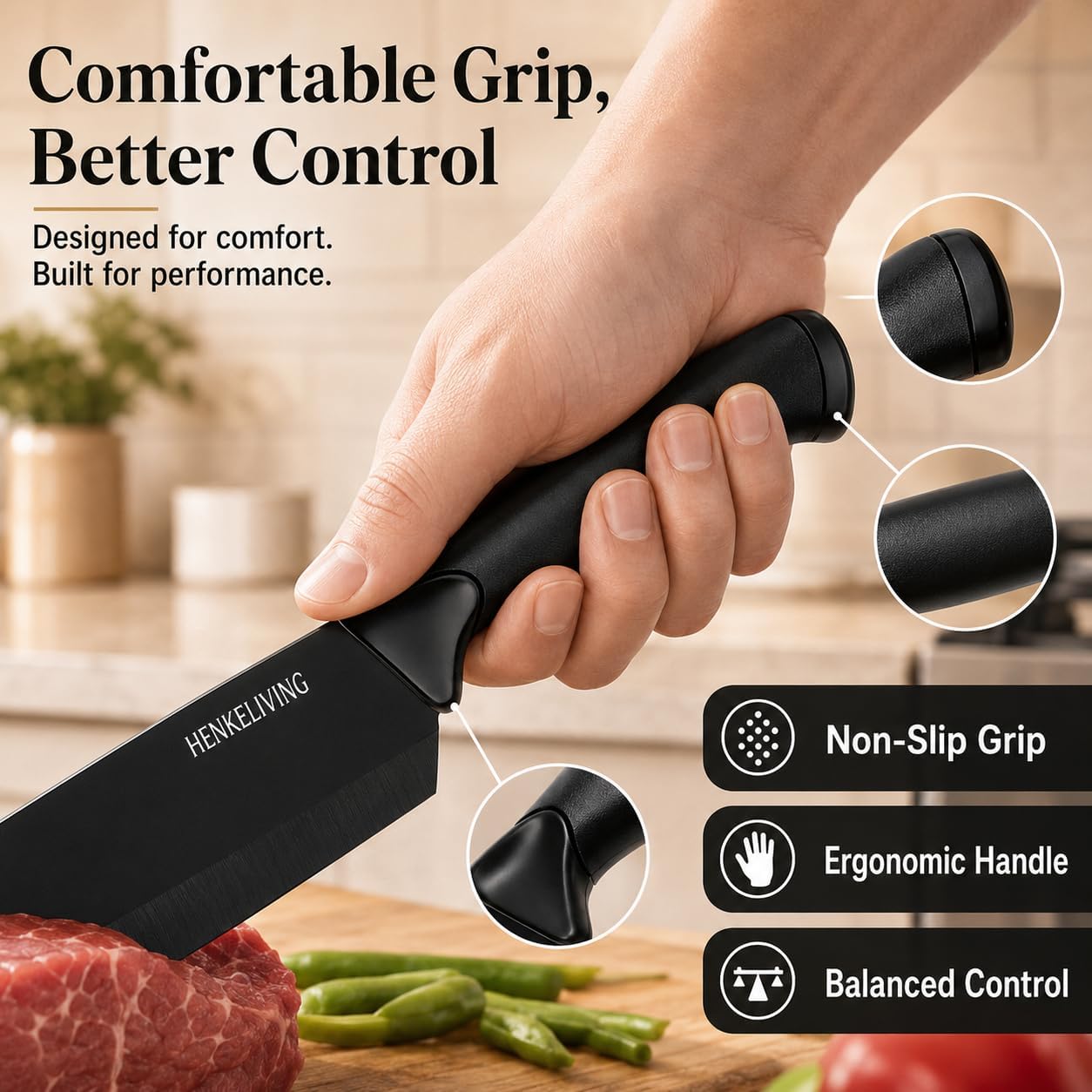 Knife Set, 14-Piece Black Dishwasher Safe Kitchen Knife Block Set with Built-In Sharpener, German High Carbon Stainless Steel Blades, Ultra Sharp Knives with Ergonomic Non-Slip Handles