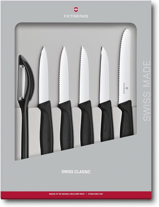 Victorinox Swiss Classic Kitchen Set - Includes Paring Knives, Carving Knife, Bread Knife & More - Premium Kitchen Accessories - Black Handles, 5-Piece Set