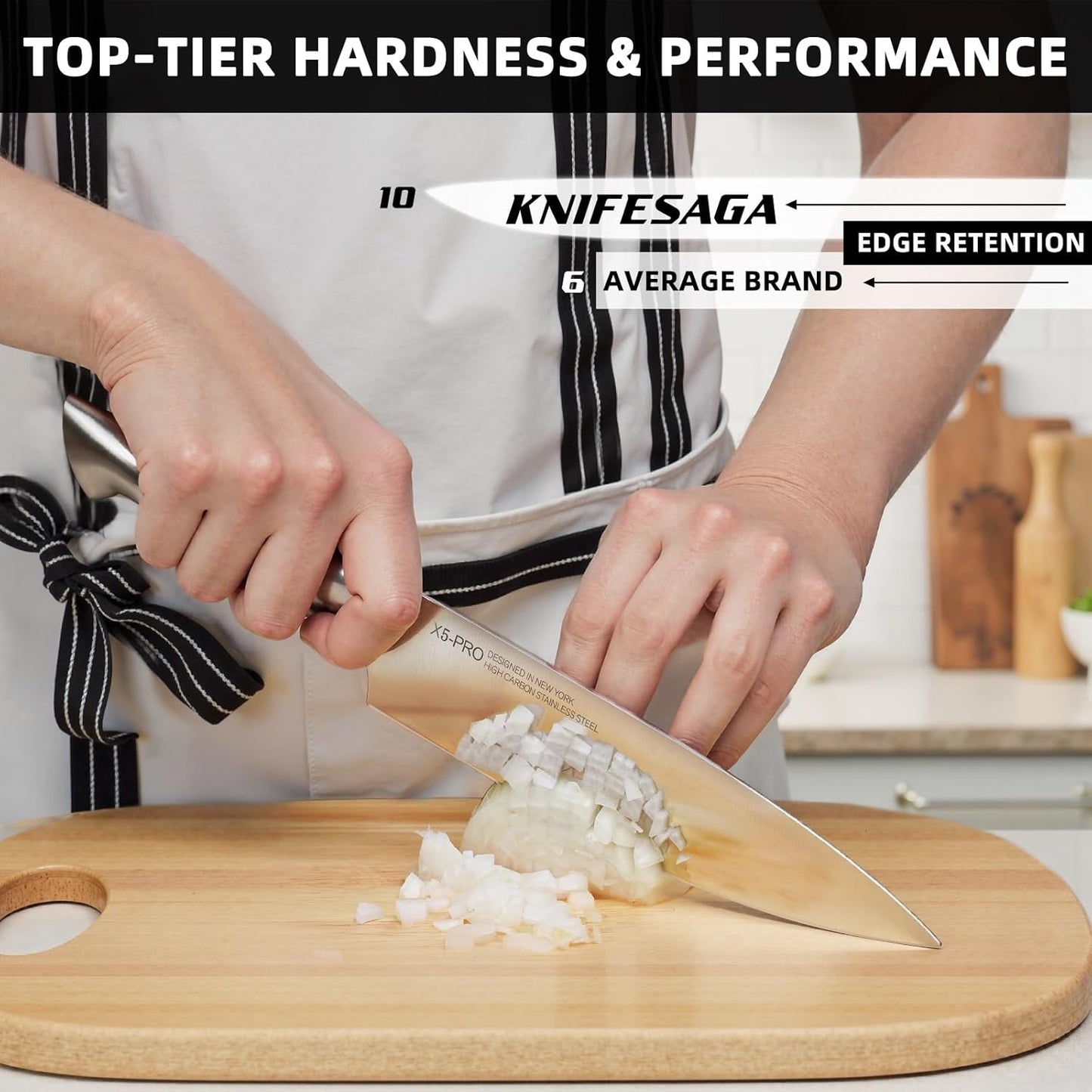 KnifeSaga Kitchen Knife Set - Phantom Iris X5 Knife Block Set - Top-tier Performance, 15 Pcs Premium High Carbon Stainless Steel Knife Set with Block and Sharpener, Professional Chef Knives Set