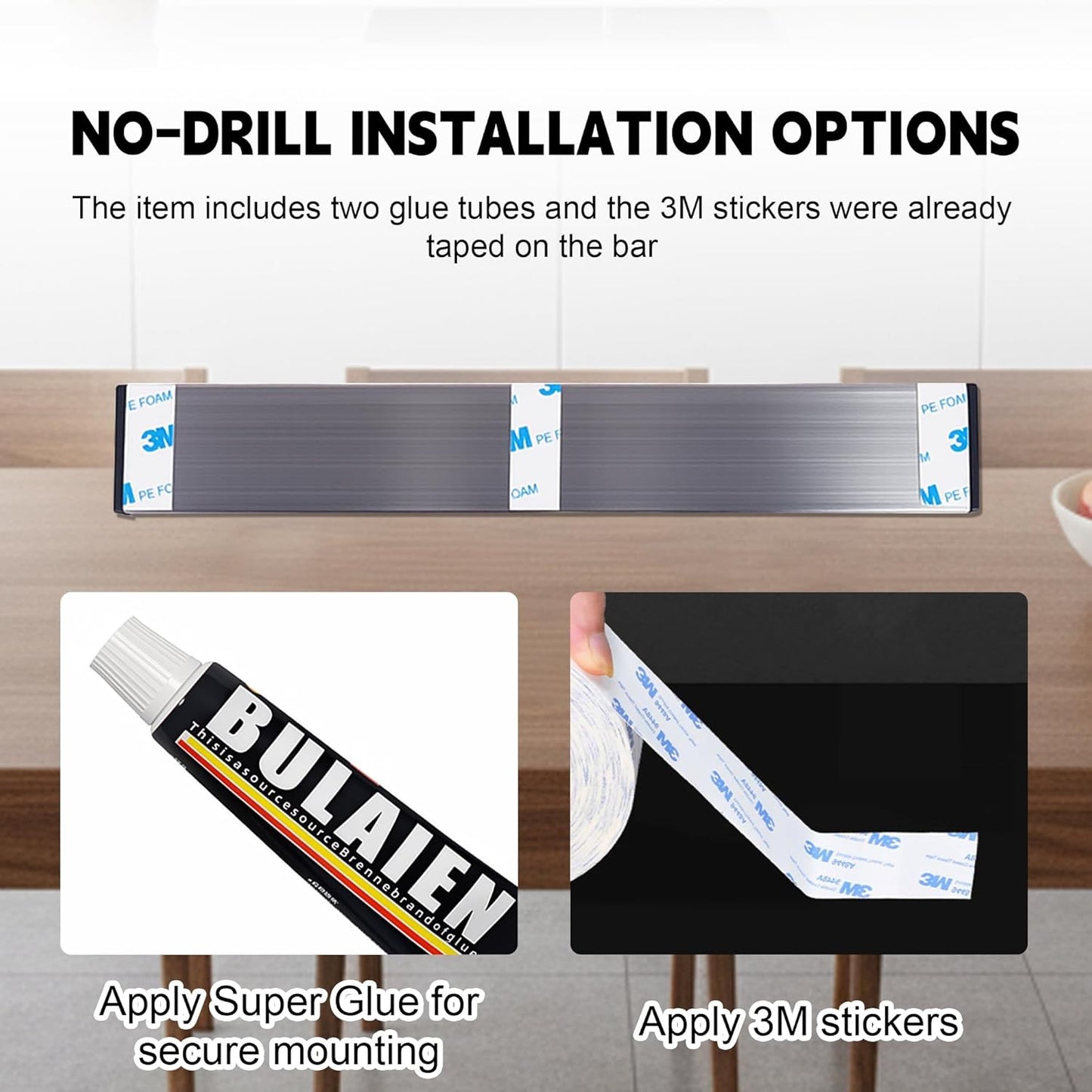 Magnetic Knife Holder for Wall - 12 Inch Stainless Steel Magnet Strip No Drill with Adhesive Tape, Kitchen Utensil Organizer