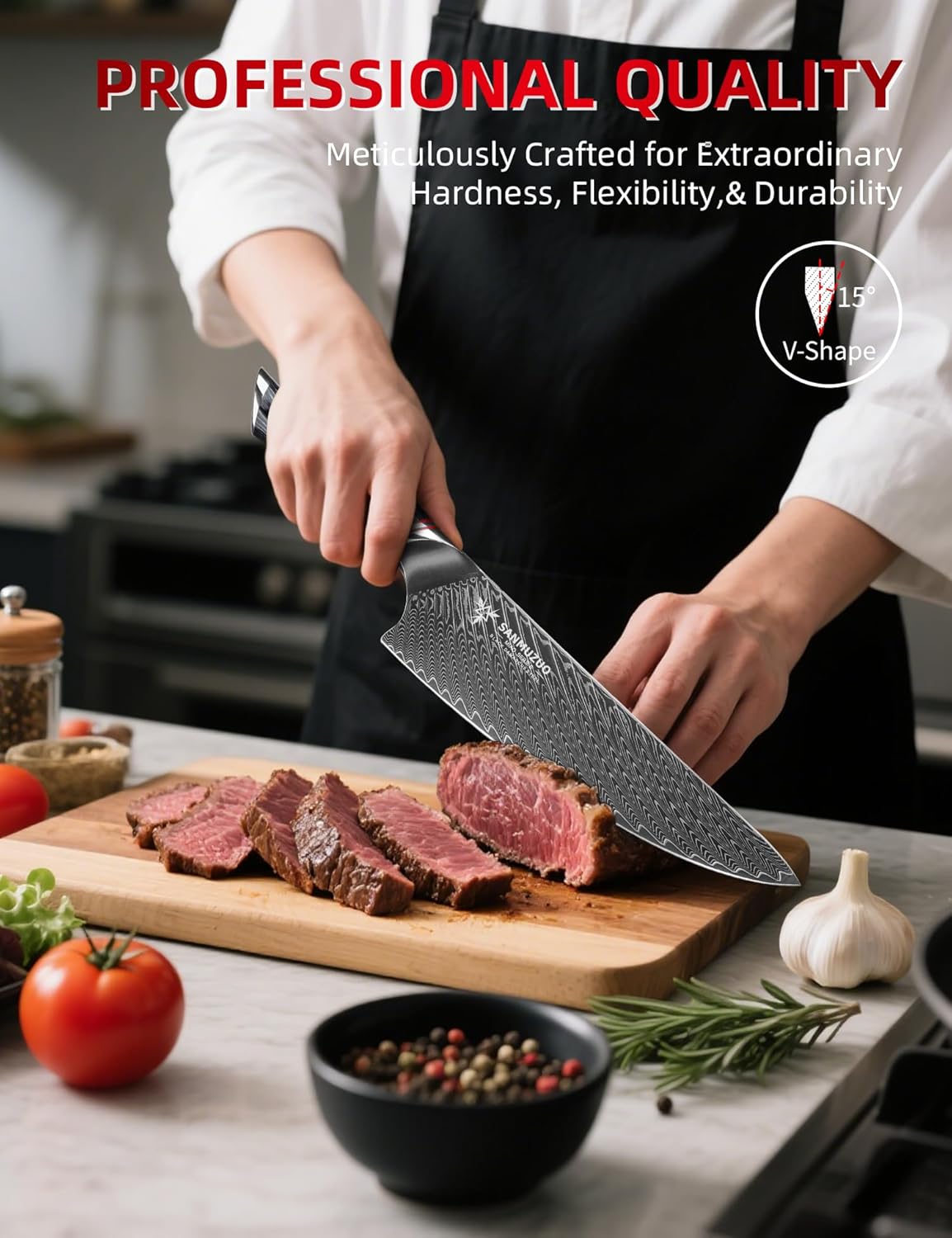 3.5 Inch Paring Knife - Fruit and Vegetable Peeling Knives, Black Damascus Steel with Ergonomic Handle - MIAO Series